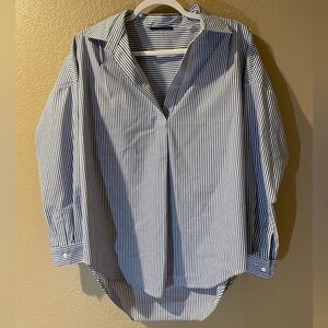 T Tahari Blue and White Striped Men's Shirt